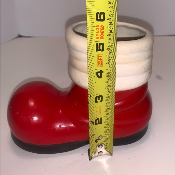 Vintage Red Ceramic Santa Clause Boot Christmas Planter: - Picture 7 of 7